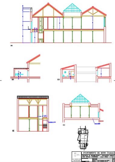Plano de secciones del Proyecto Espacio Coworking de Mora