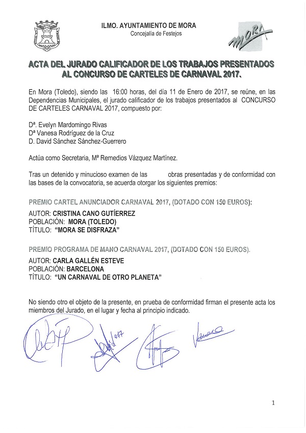 Acta del Concurso del Carteles de Carnaval 2017